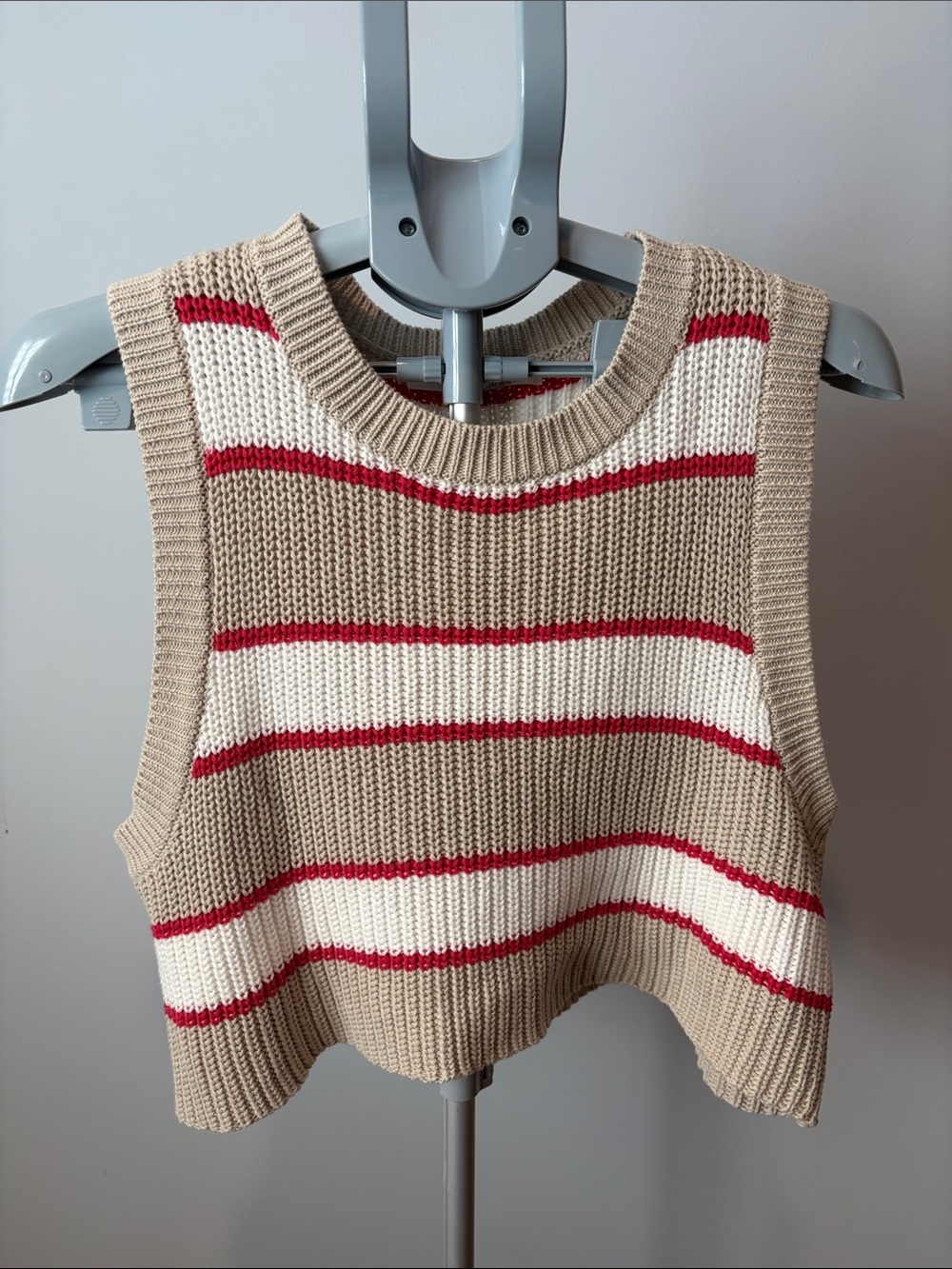 Altar'd State Beige, Cream & Red Striped Knit Vest